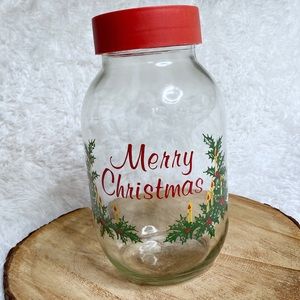 Vintage Carlton Glass Large 3 Liter “Merry Christmas” Jar Canister With Lid